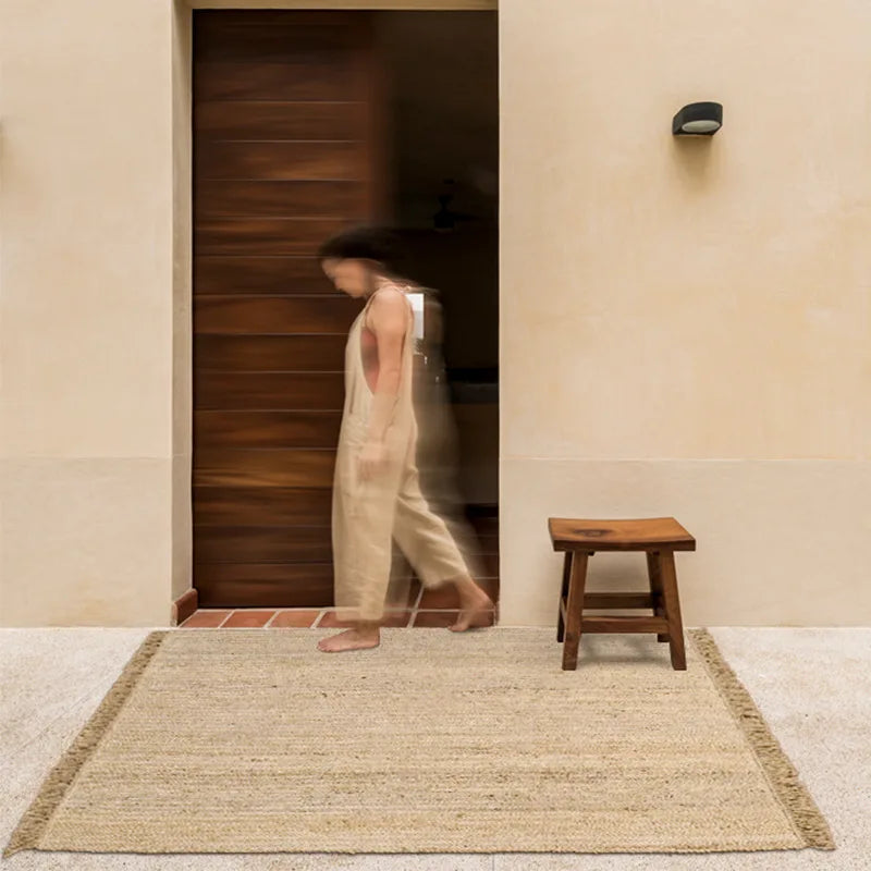Hand-Woven Jute & Bamboo Fiber Rug – Natural Japanese Style