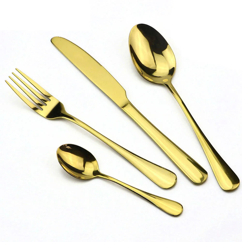 Rainbow Stainless Steel Flatware Set (4-Piece) – Modern Mirror-Polished Cutlery