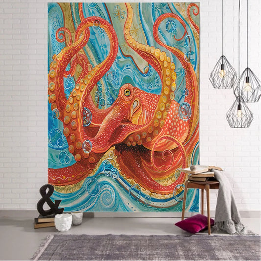 Octopus Pattern Tapestry – Boho Hippie Wall Hanging, Ocean-Inspired Decor