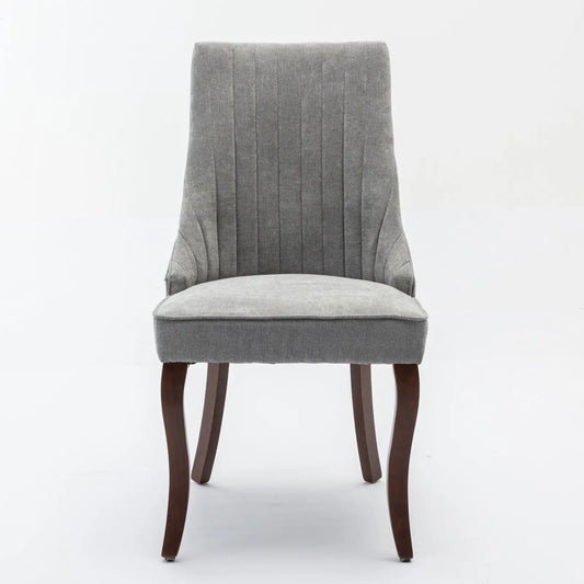 Curved Solid Wood Flocking Linen Side Chair (Single)