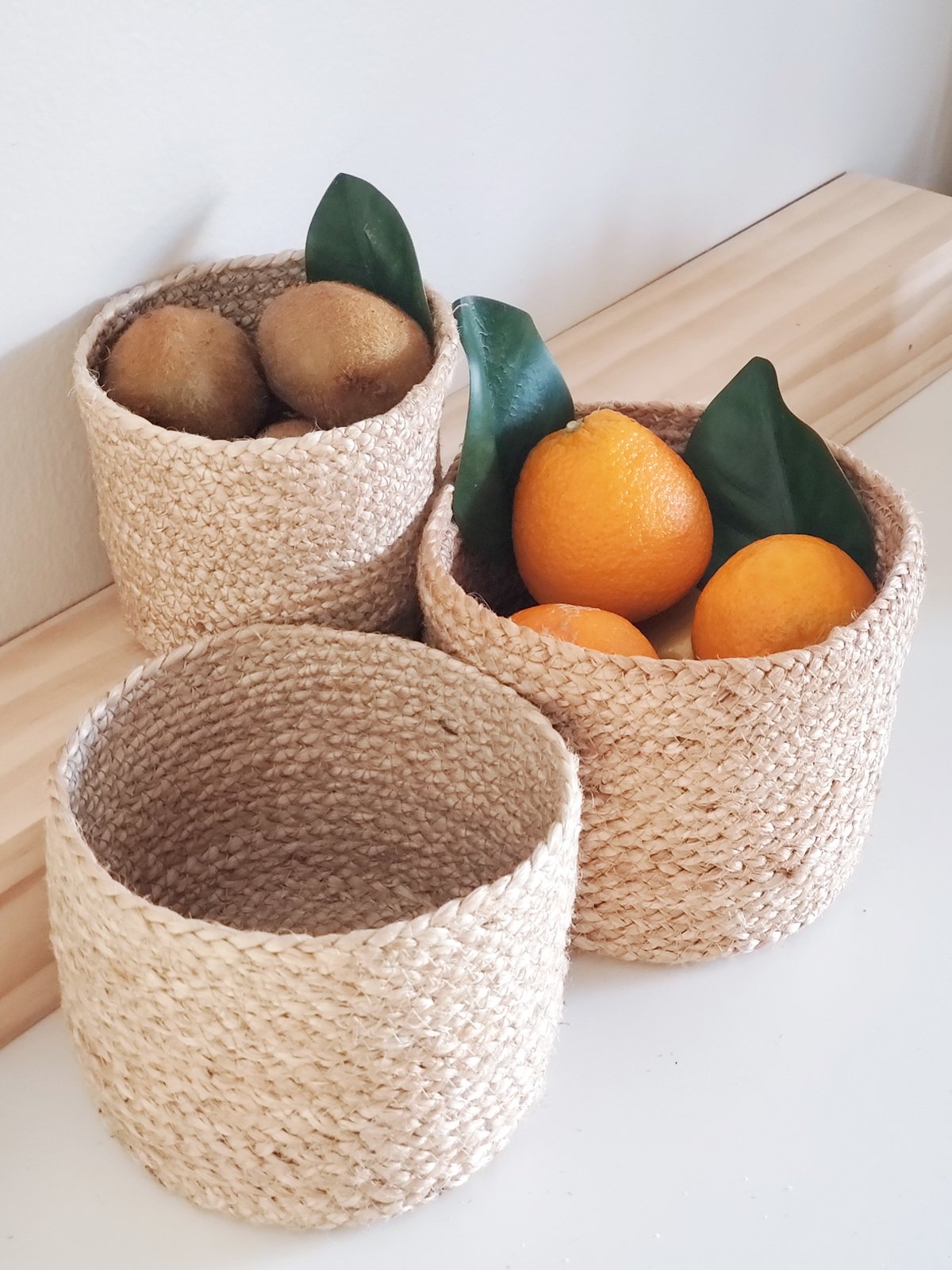 Boho Braided Jute Baskets | Set of 3 Natural Storage Bins
