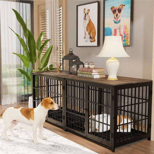 Heavy-Duty Dog Kennels with Wooden Table Top