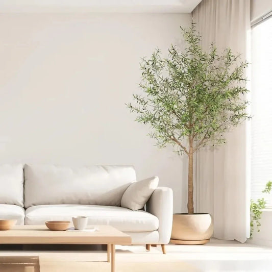 10-Foot Artificial Olive Tree with Natural Wood Trunk