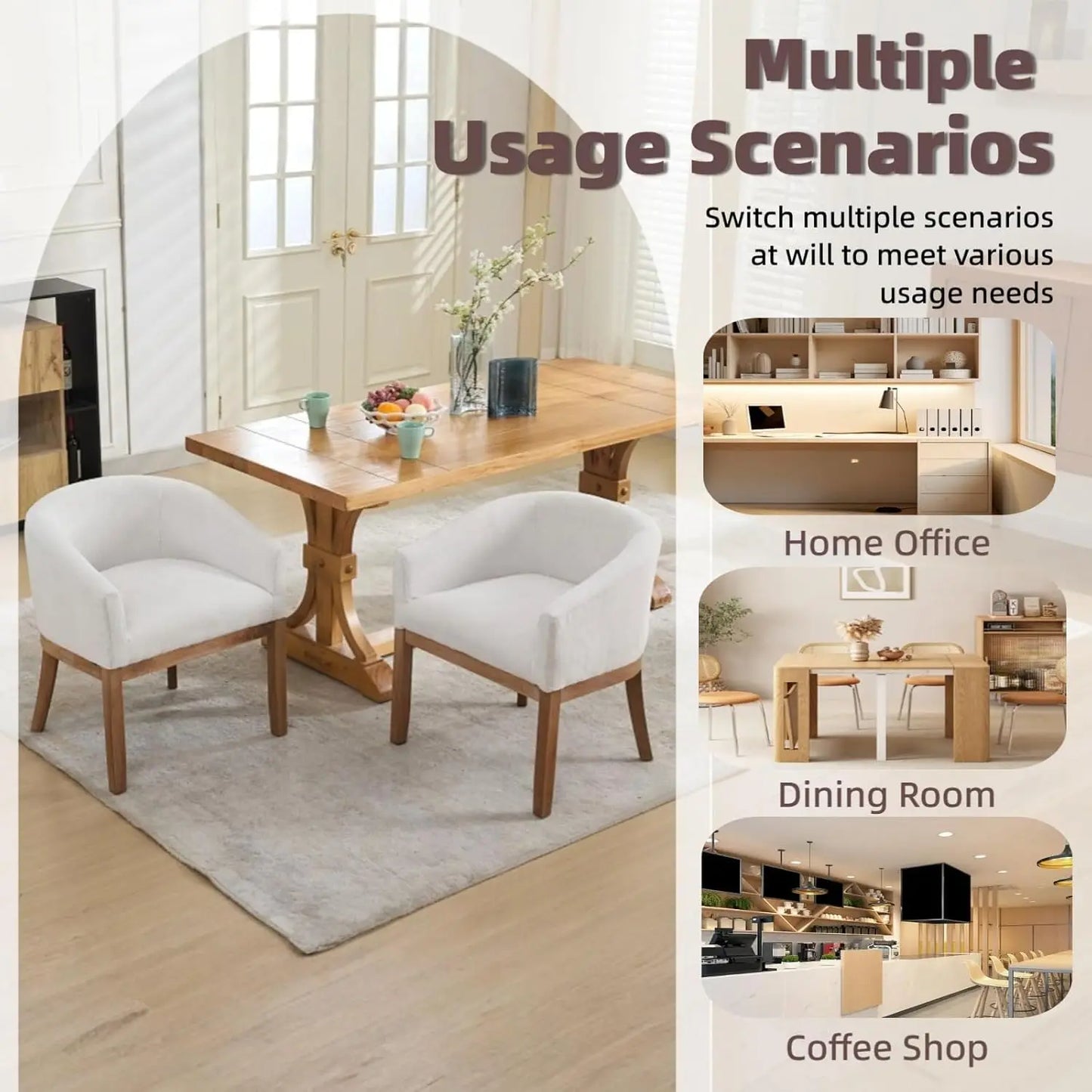 Mid-Century Modern Linen Upholstered Barrel Dining Chairs (Set of 4)