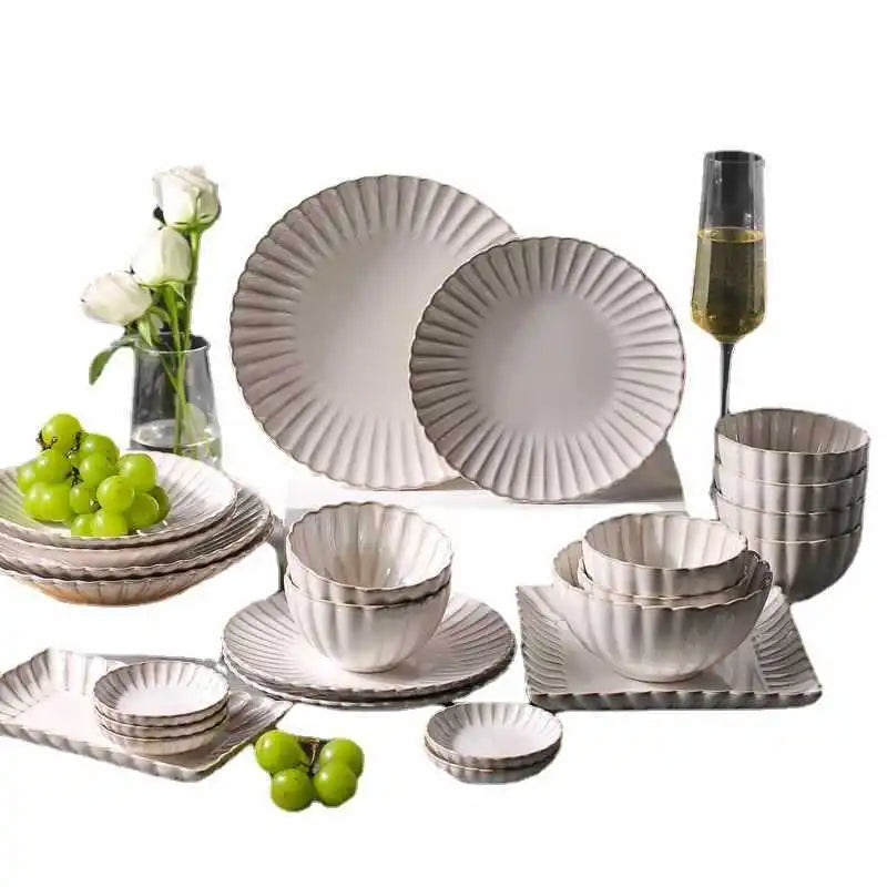 White Floral-Shaped Ceramic Dinner Set