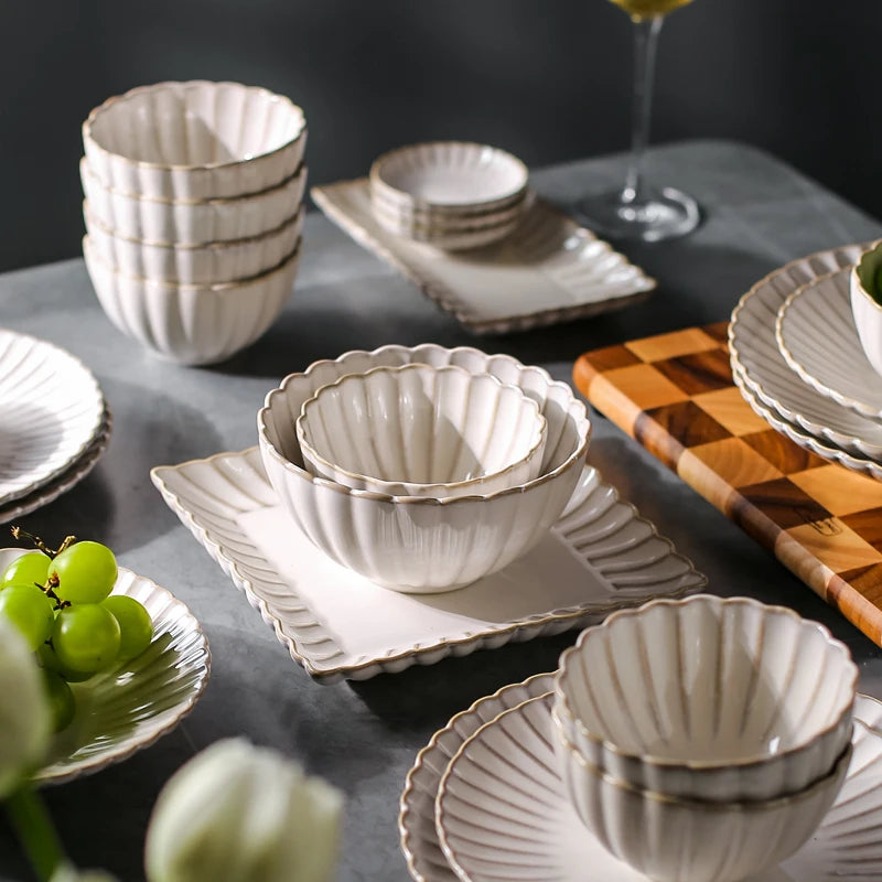 White Floral-Shaped Ceramic Dinner Set