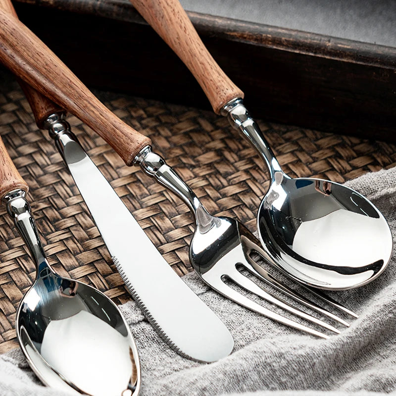 Eco-Friendly Wooden & Stainless Steel Dinnerware Set