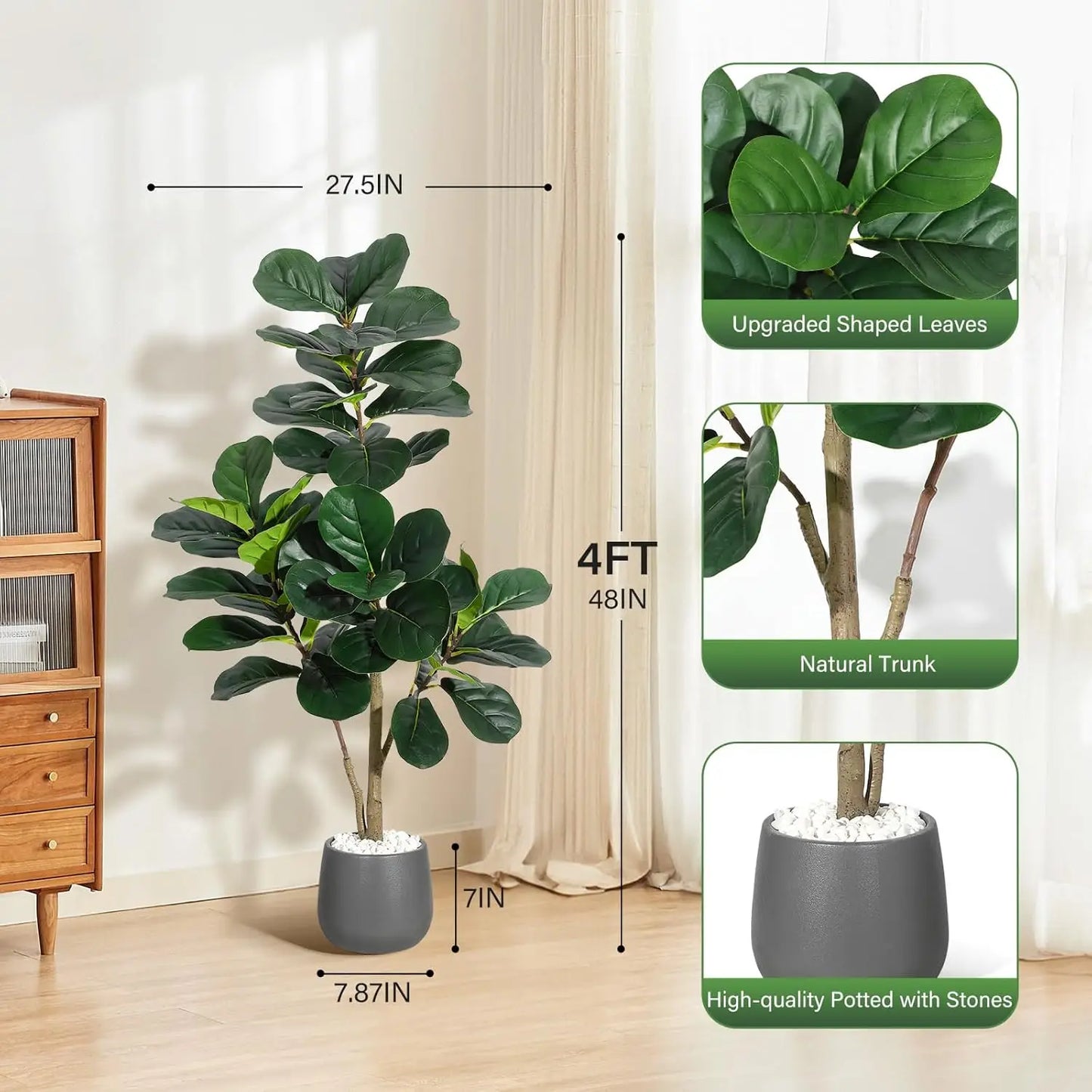 Ultra-Realistic Faux Fiddle Leaf Fig Tree with White Planter
