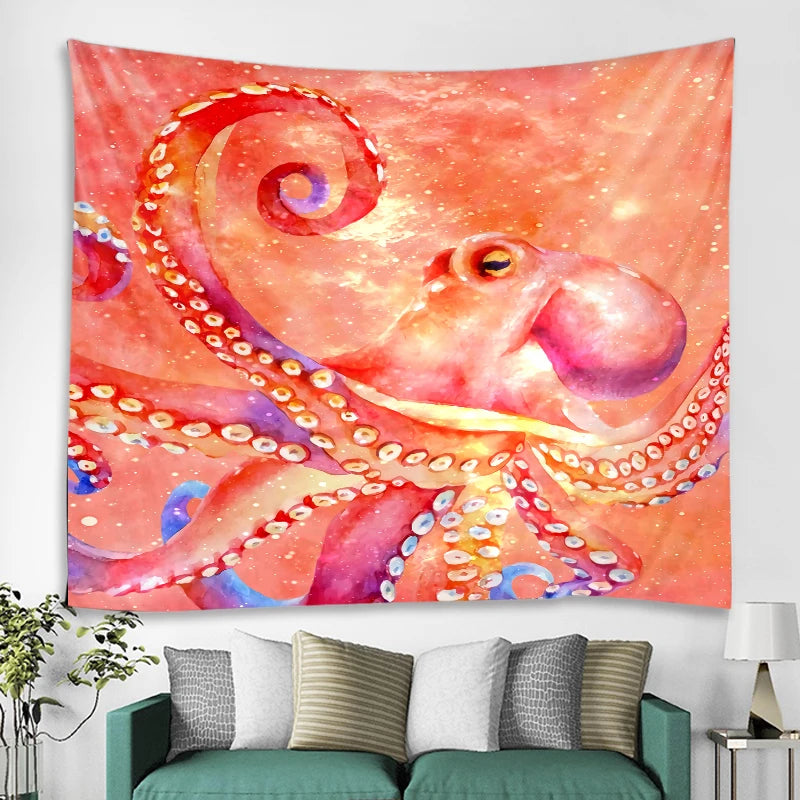 Octopus Pattern Tapestry – Boho Hippie Wall Hanging, Ocean-Inspired Decor