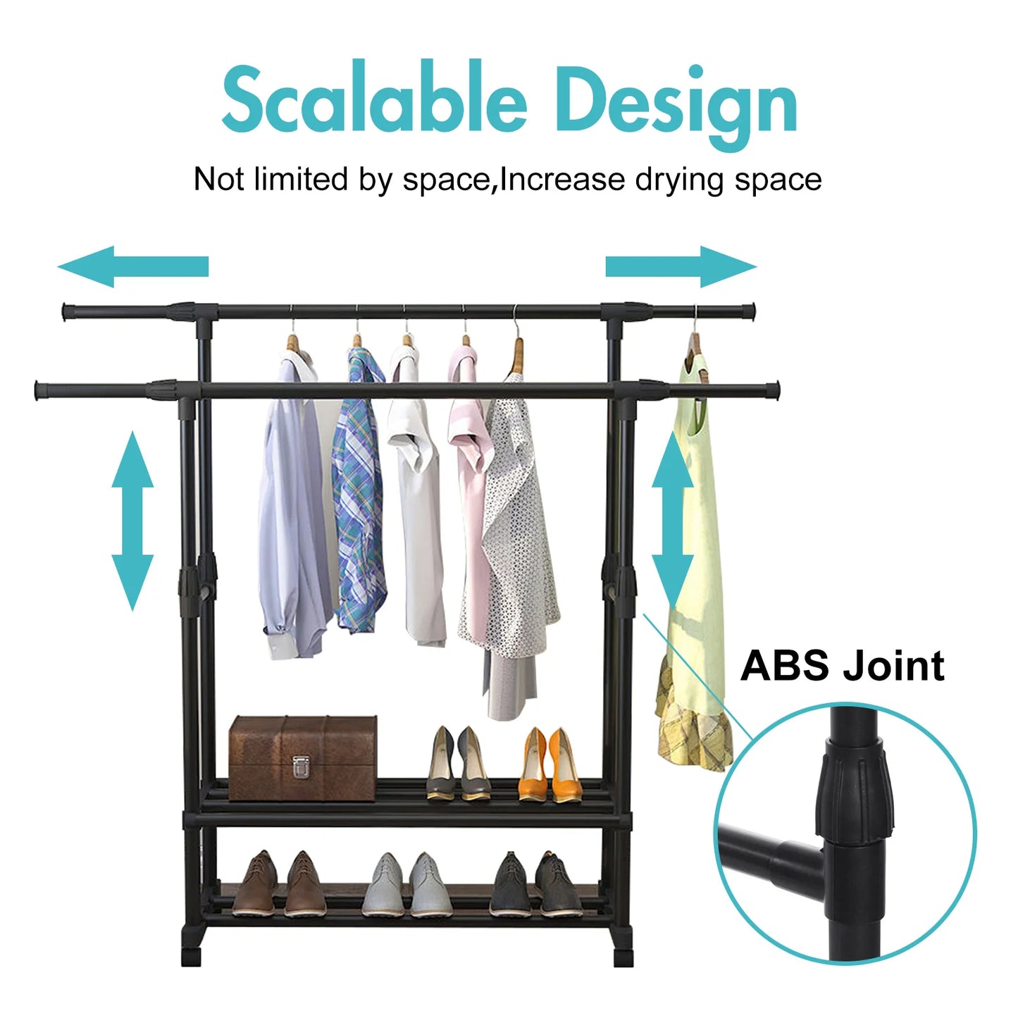 Commercial Grade Clothing Rack with Bottom Shelf Storage – 2/3 Layer Design