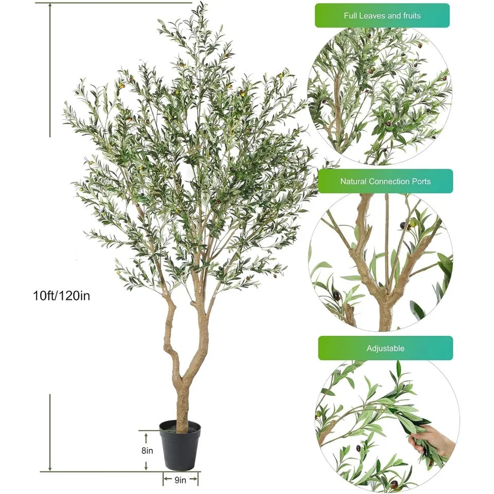 10ft Faux Olive Tree – Realistic Silk Leaves & Fruits