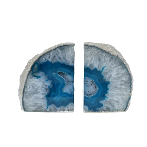 Silver Electroplated Agate Bookends | Polished Geode Book Ends