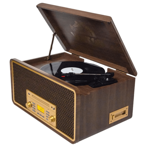 Monument 8-in-1 Wood Music Center Record Player Bluetooth CD Cassette Vinyl Radio