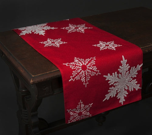 Shimmering Snowflake Embroidered Holiday Table Runner