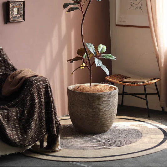 Round Tapered Cement Planter | Indoor/Outdoor Pot for Modern Decor