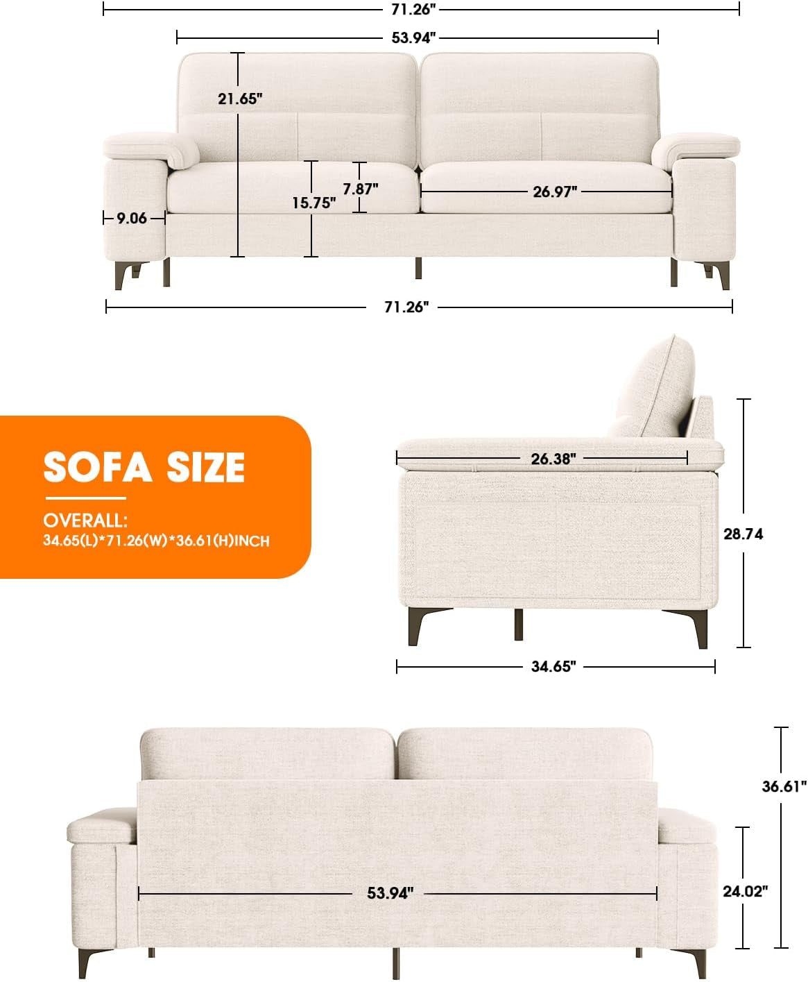 Modern Apartment Loveseat with Adjustable Arms | Tool-Free Assembly