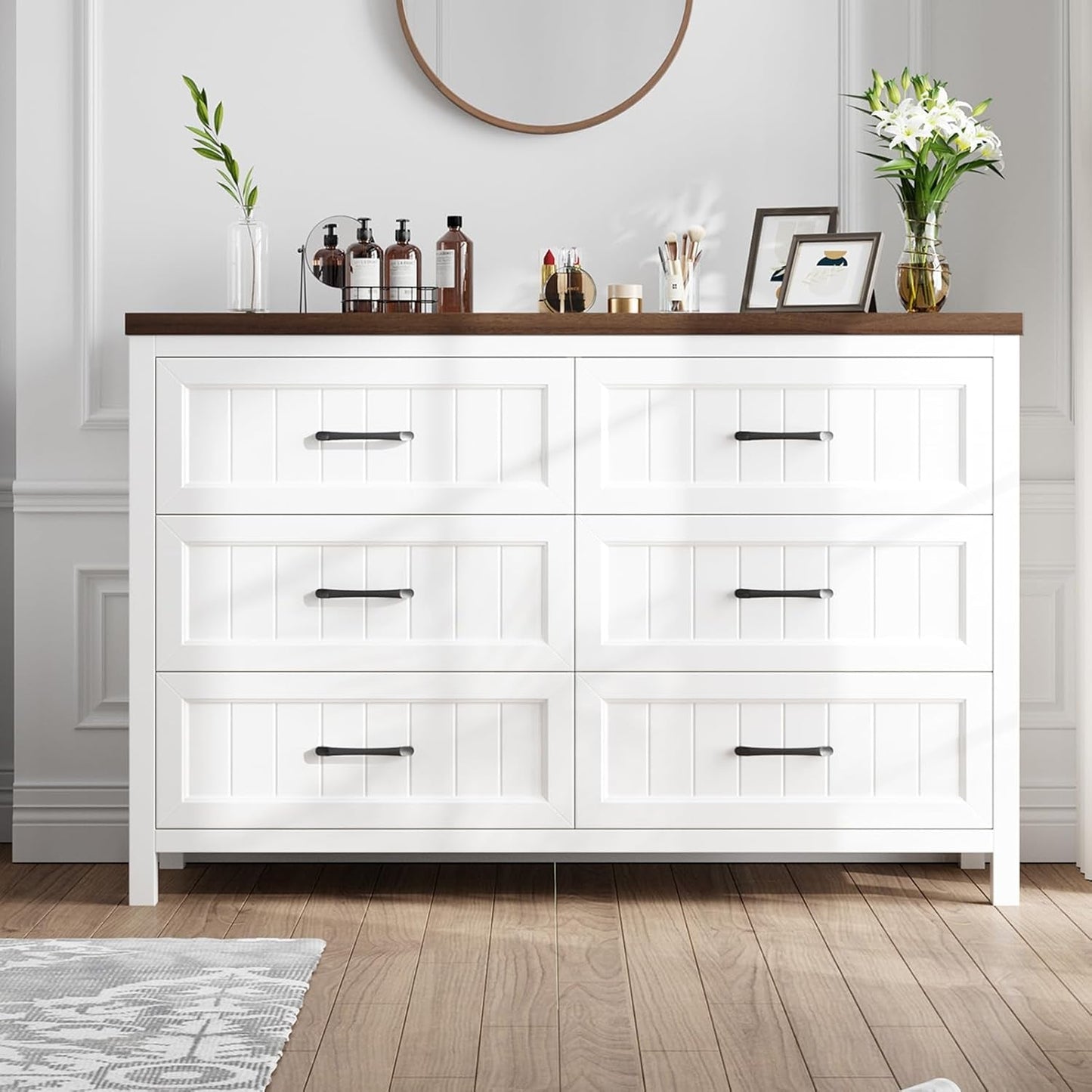 Farmhouse 6-Drawer in Textured Wood Cabinet/Dresser