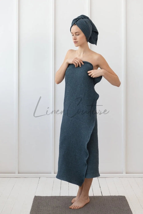 Linen Cotton Waffle Towel | Soft & Absorbent in Asphalt Grey