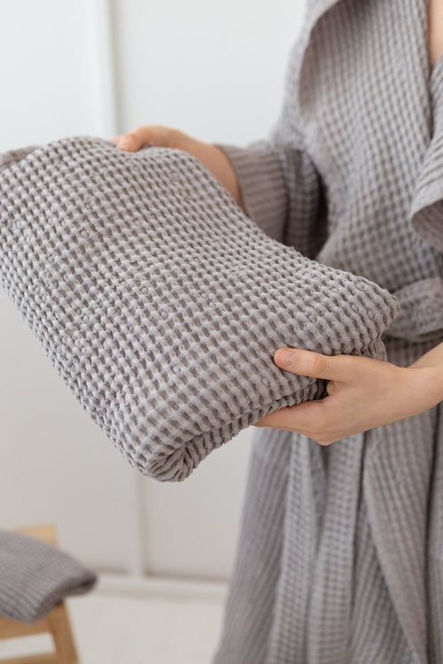 Linen Cotton Waffle Towel | Soft & Absorbent in Asphalt Grey
