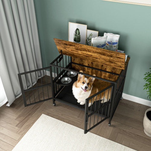 Stylish Dog Cage Furniture for Large Dogs – Antique Brown Finish