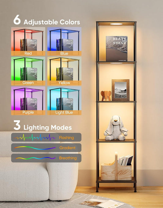 RGBW 5-Tier Display Floor Lamp – Color-Changing with Adjustable Brightness
