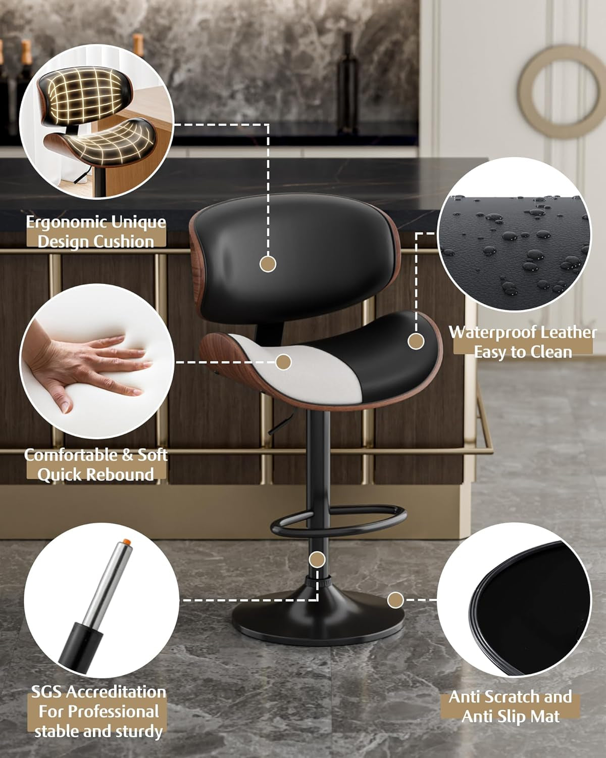 360° Swivel Adjustable Height Bar Stools – Ergonomic & Comfortable Design