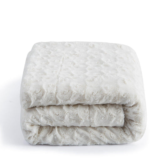 Luxury Embossed Rose Faux Fur Throw with Sherpa Backing