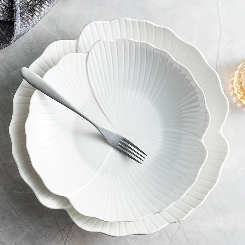White Petal Ceramic Dinner Plates