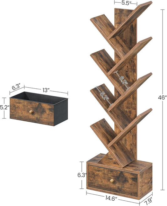 9-Tier Tree Book Shelf with Drawer
