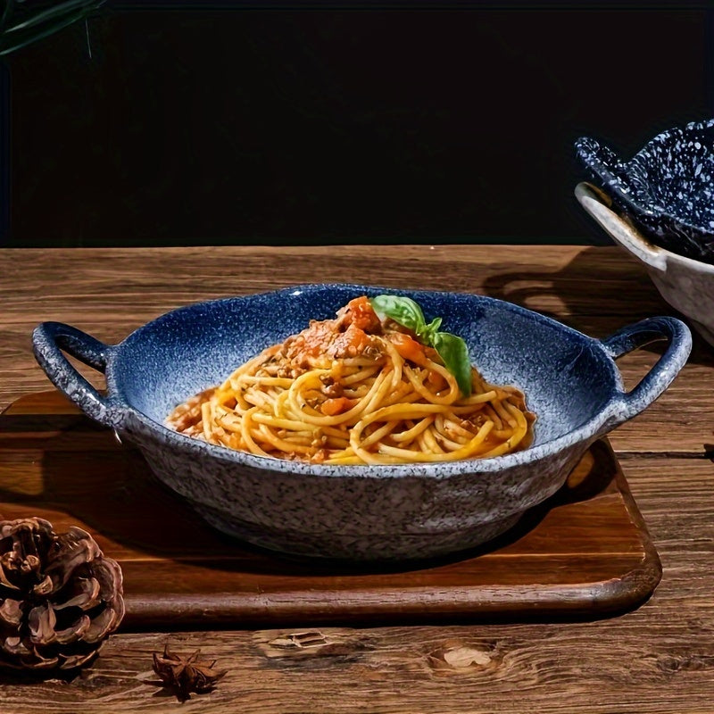 Modern octagonal ceramic plate with double ear handles – stylish dining set