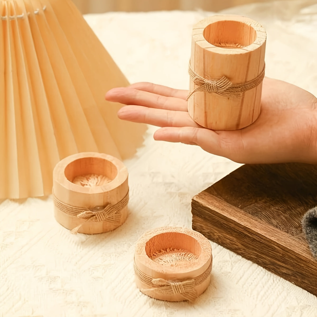 Handmade Wooden Cylindrical Candlesticks