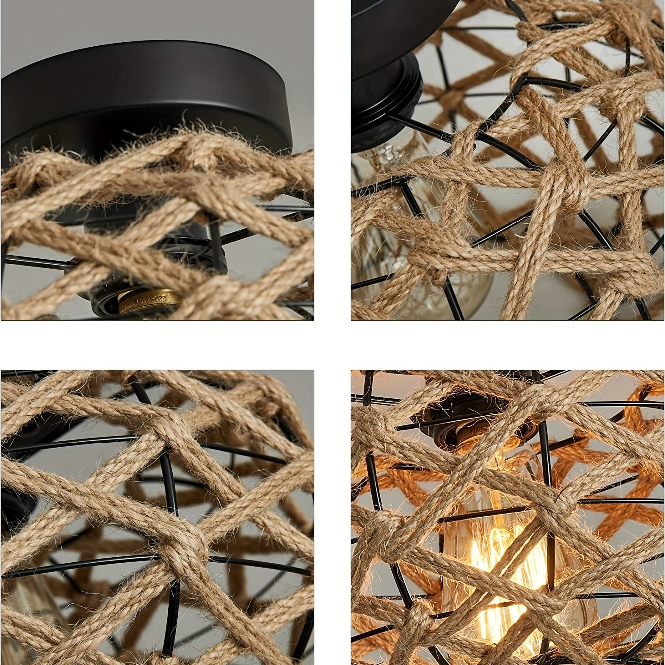 Boho Woven Hemp Semi-Flush Ceiling Light
