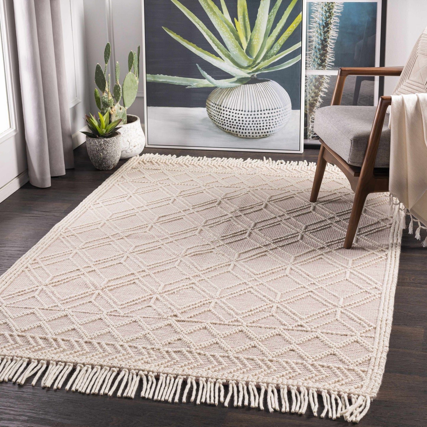Moroccan Boho Farmhouse Area Rug with Tassels | Arnside Collection