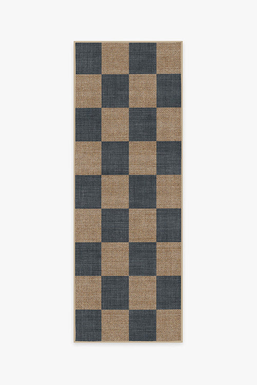 Modern Checkerboard Jute Rug | Soft Navy & Cream Chenille