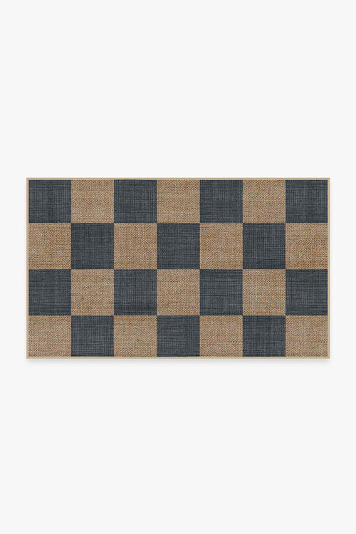 Modern Checkerboard Jute Rug | Soft Navy & Cream Chenille