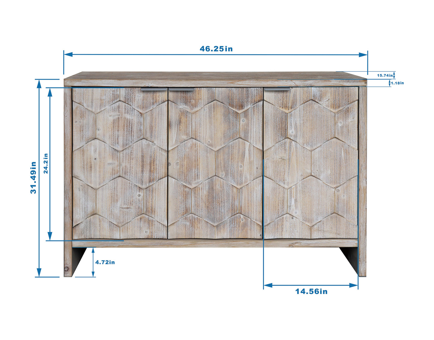 Farmhouse 3-Door Accent Cabinet with Adjustable Shelves and Hexagonal Door Design