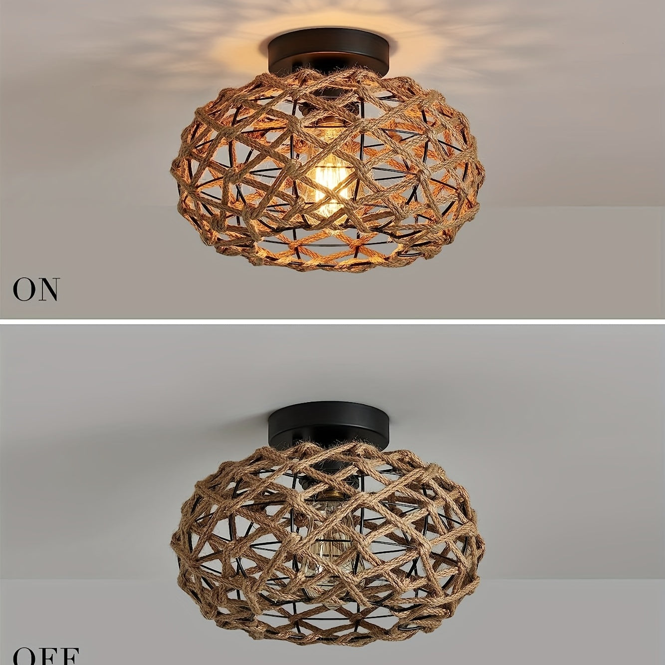 Boho Woven Hemp Semi-Flush Ceiling Light