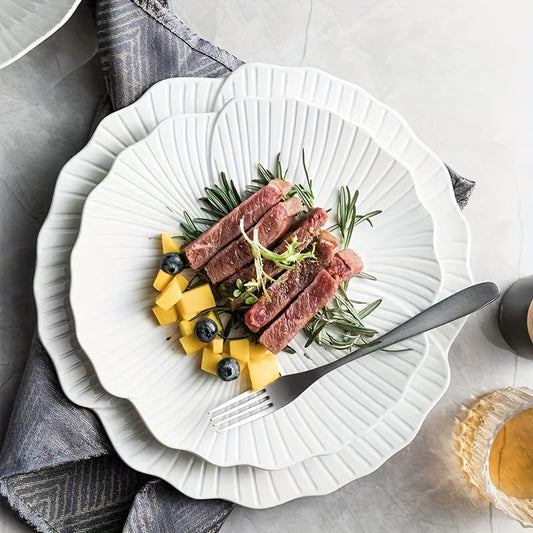 White Petal Ceramic Dinner Plates