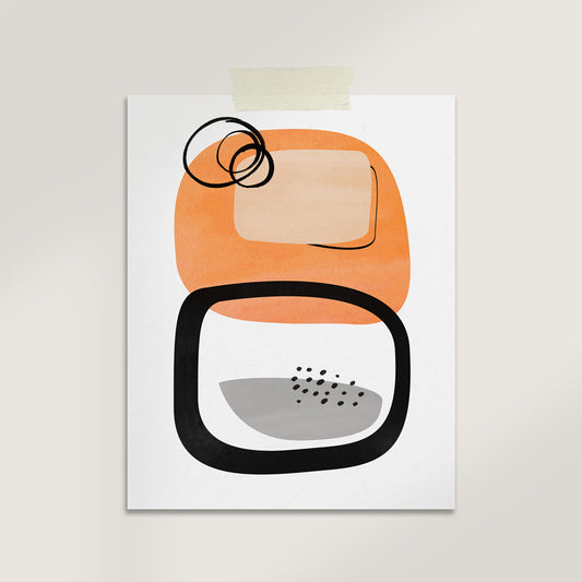 Bold Abstract Orange & Black Mid-Century Wall Art Print