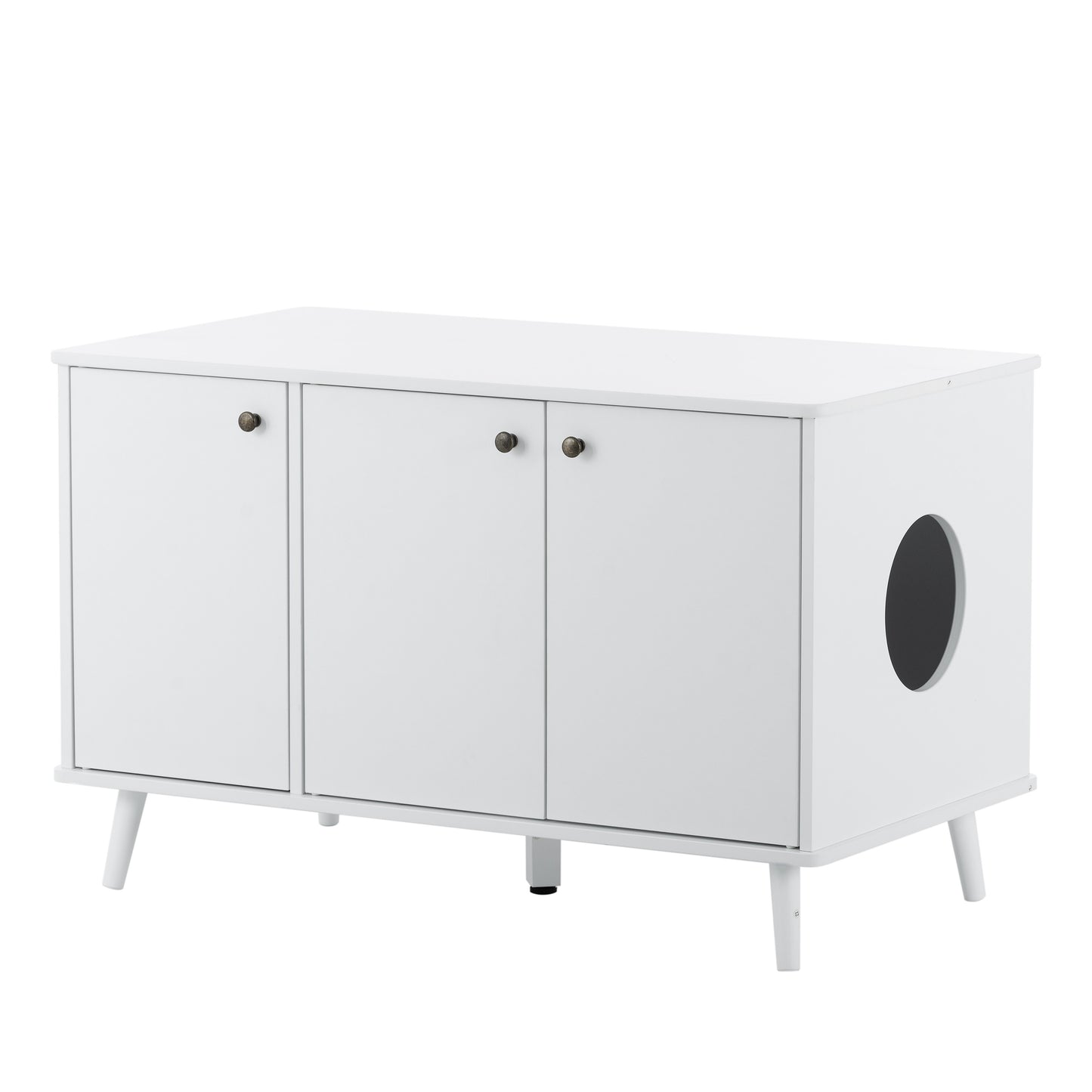 White Cat Litter Box Enclosure with Storage & Hidden Plug