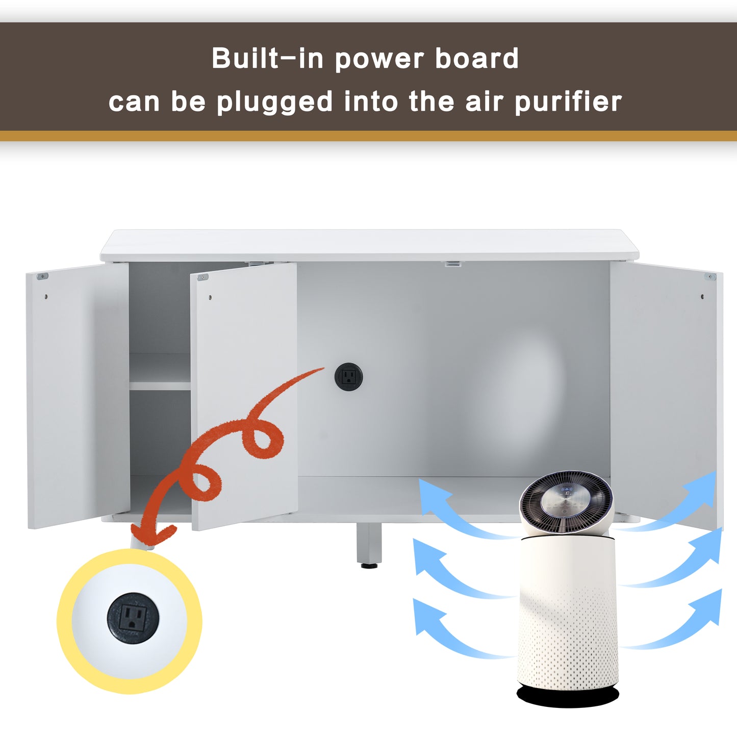 White Cat Litter Box Enclosure with Storage & Hidden Plug