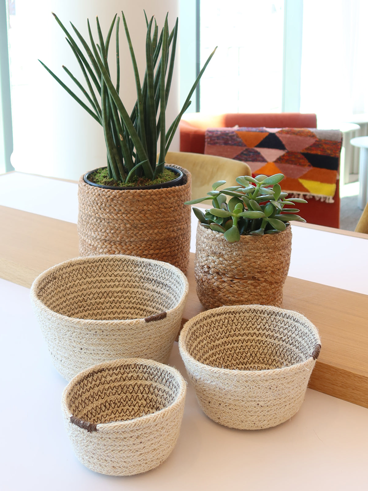 Boho Braided Jute Baskets | Set of 3 Natural Storage Bins