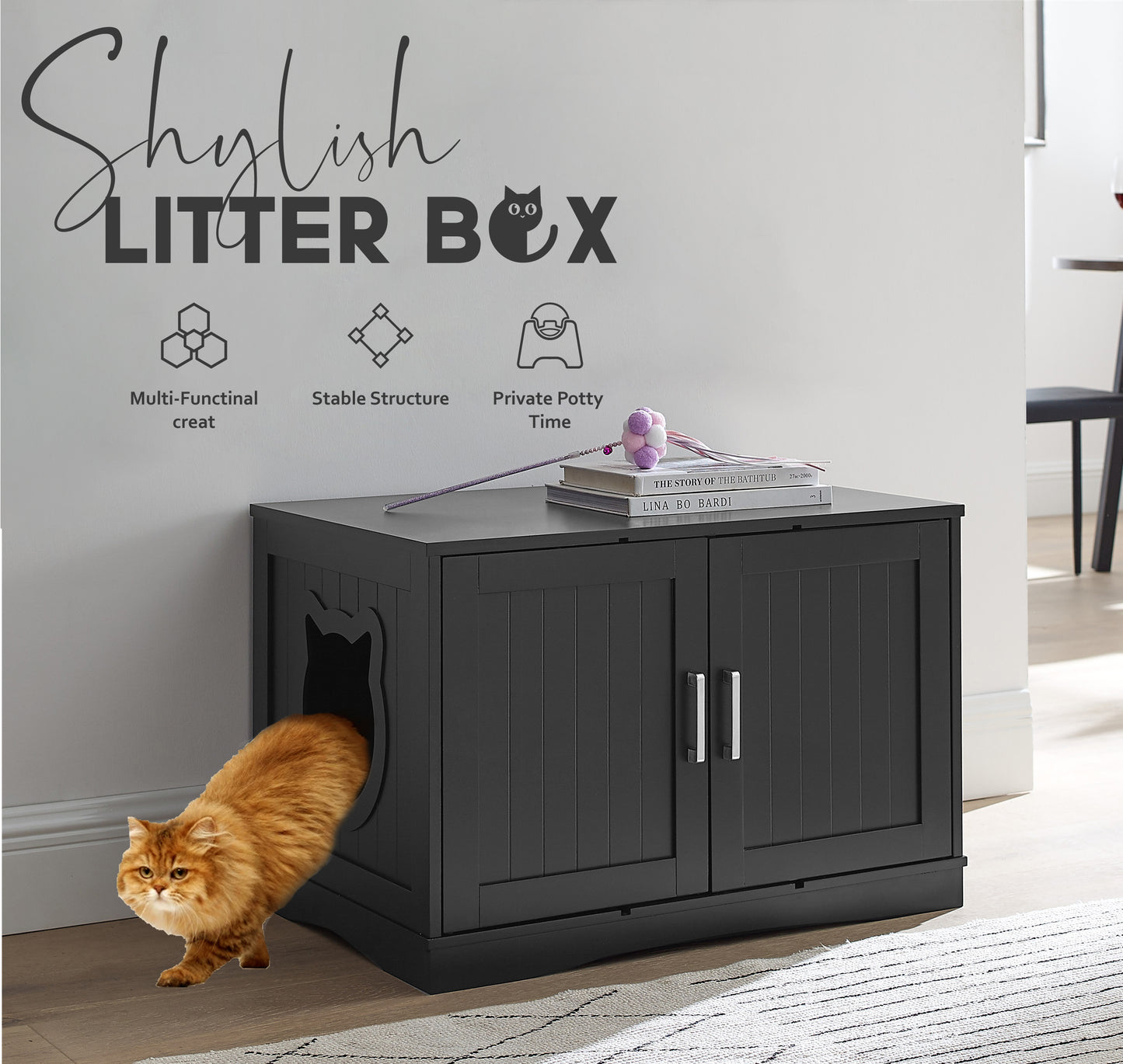 Large Litter Box Enclosure Cabinet | Doubles as a Modern End Table