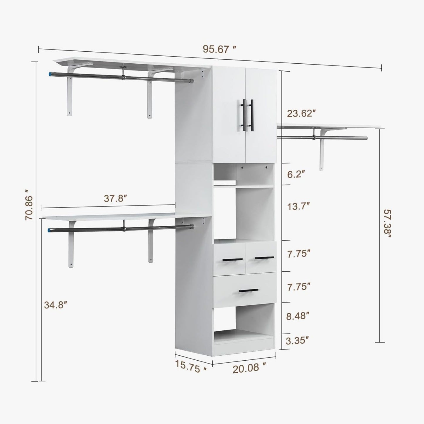 Closet System Walk with 3 Drawers 2 Doors
