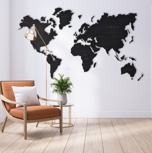 Handmade Wooden Push Pin World Map – A Travel-Inspired Statement Piece