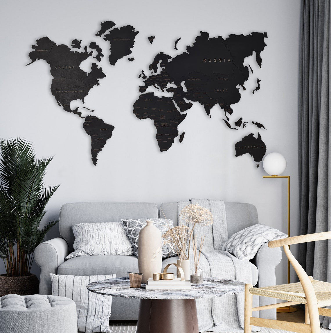 Handmade Wooden Push Pin World Map – A Travel-Inspired Statement Piece