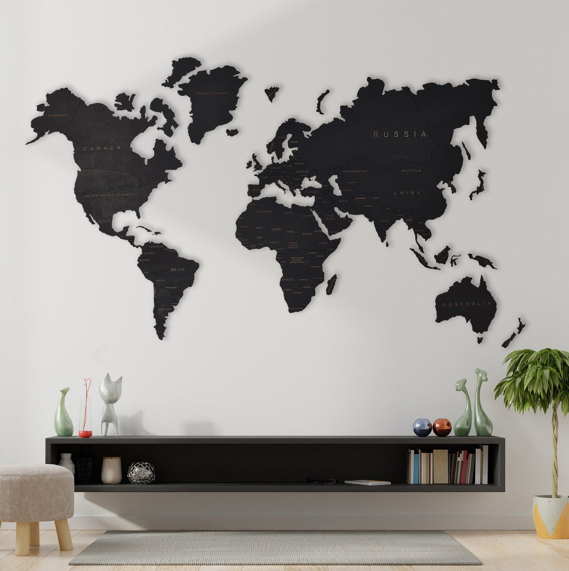 Handmade Wooden Push Pin World Map – A Travel-Inspired Statement Piece