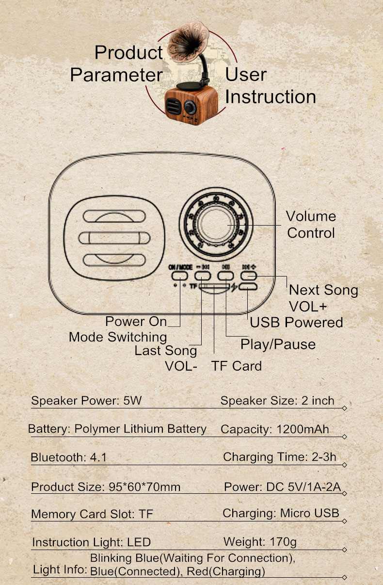 Vintage-Style Bluetooth Speaker | Portable with TF Card Slot