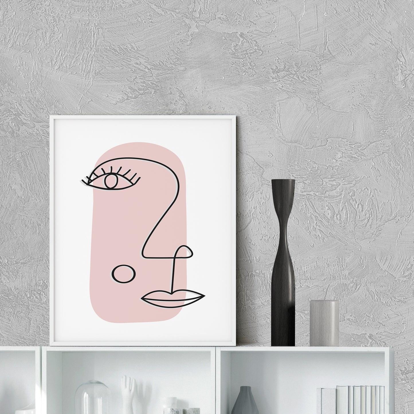 Minimalist Line Art Face Print – Blush Pink Modern Wall Decor
