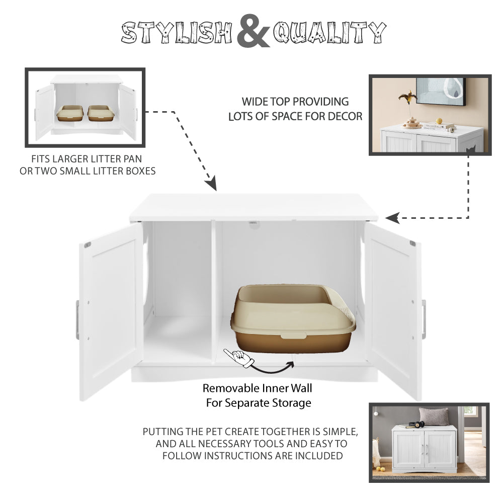 Large Litter Box Enclosure Cabinet | Doubles as a Modern End Table